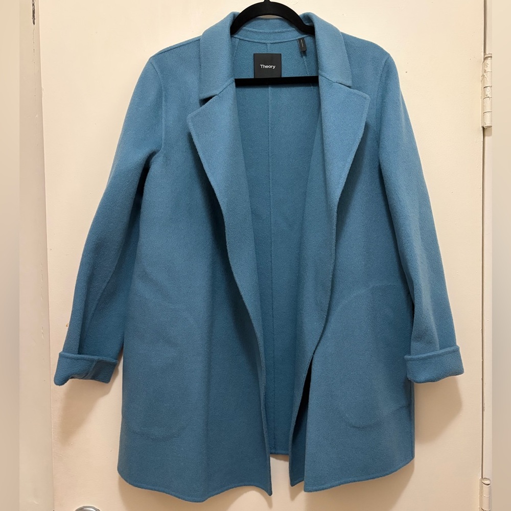 Theory Light Blue Open-Front Trench Coat